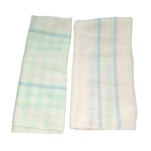 Vintage Lot of 2 Elsy Bunny Plaid & Striped Receiving Blanket 32" X 24"